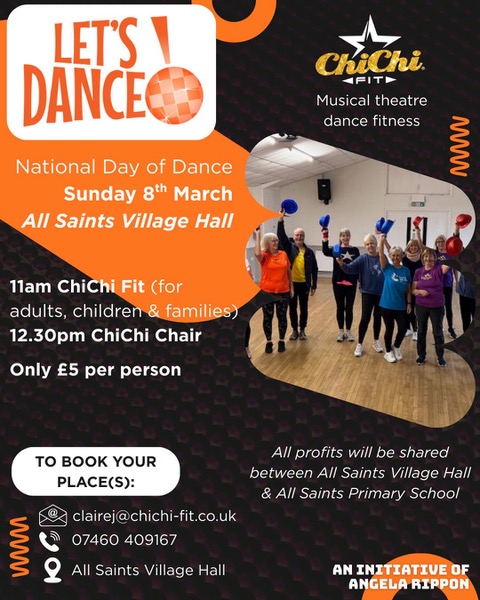 Image of ChiChi fit poster for 8th March event at the Village Hall