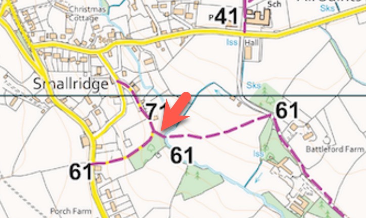 Extract of footpath map FP61 and FP71