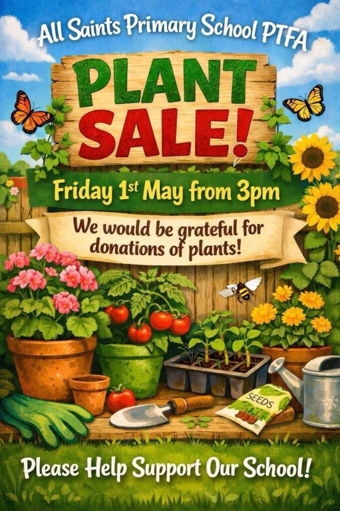 Poster for PTFA plant sale event on 1st May, 2026